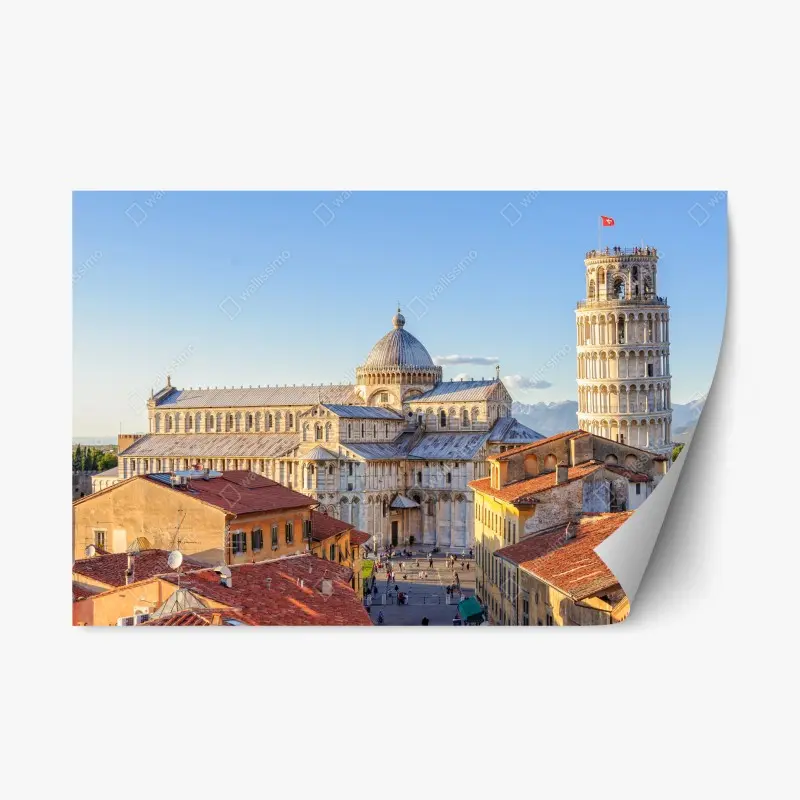 Adesivo riposizionabile vista iconica di Pisa: torre pendente e duomo al tramonto