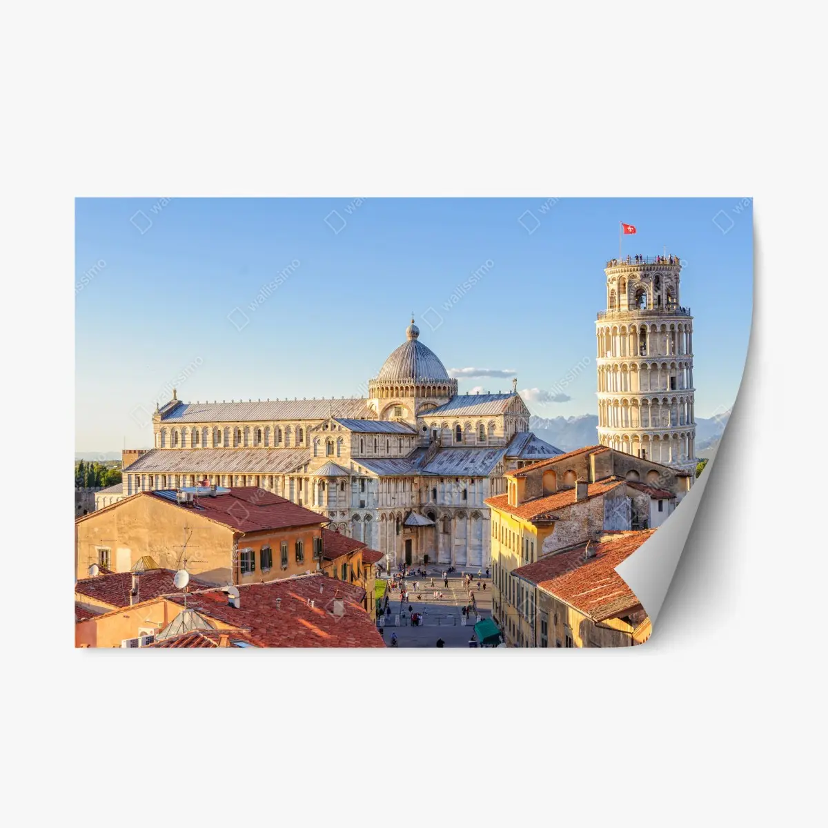 Adesivo riposizionabile vista iconica di Pisa: torre pendente e duomo al tramonto • Wallissimo® Adesivo riposizionabile vista iconica di Pisa: torre pendente e duomo al tramonto • Wallissimo®