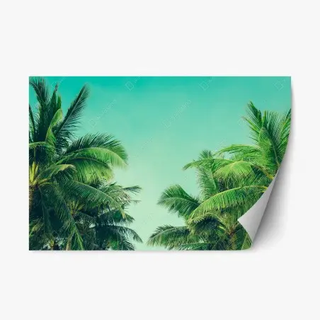 Adesivo riposizionabile oasi tropicale - palme e cielo turchese • Wallissimo®