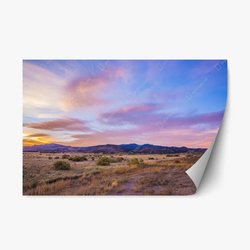 Adesivo riposizionabile tramonto pastello sulla prateria