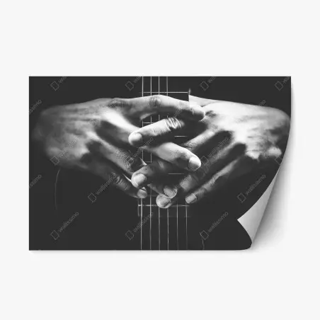 Adesivo riposizionabile mani intrecciate sulla chitarra in bianco e nero • Wallissimo®