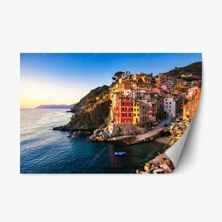 Adesivo riposizionabile scorcio di Riomaggiore al tramonto • Wallissimo®