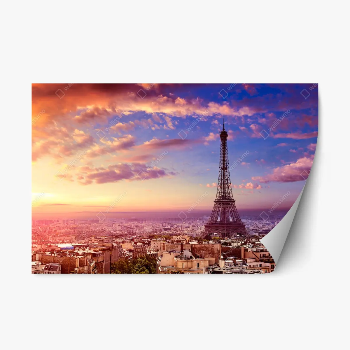 Adesivo riposizionabile tramonto su Parigi e Torre Eiffel • Wallissimo®