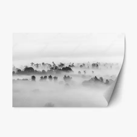 Adesivo riposizionabile mare di nuvole sulla foresta - minimalismo in bianco e nero • Wallissimo®