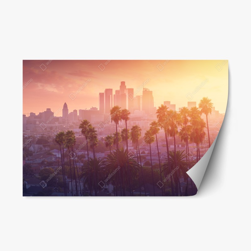 Adesivo riposizionabile tramonto caldo tra le palme su Los Angeles