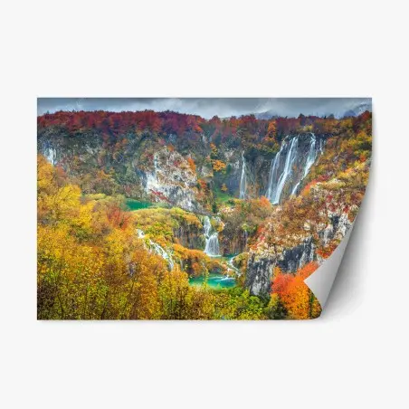 Adesivo riposizionabile cascate d'autunno a Plitvice • Wallissimo®