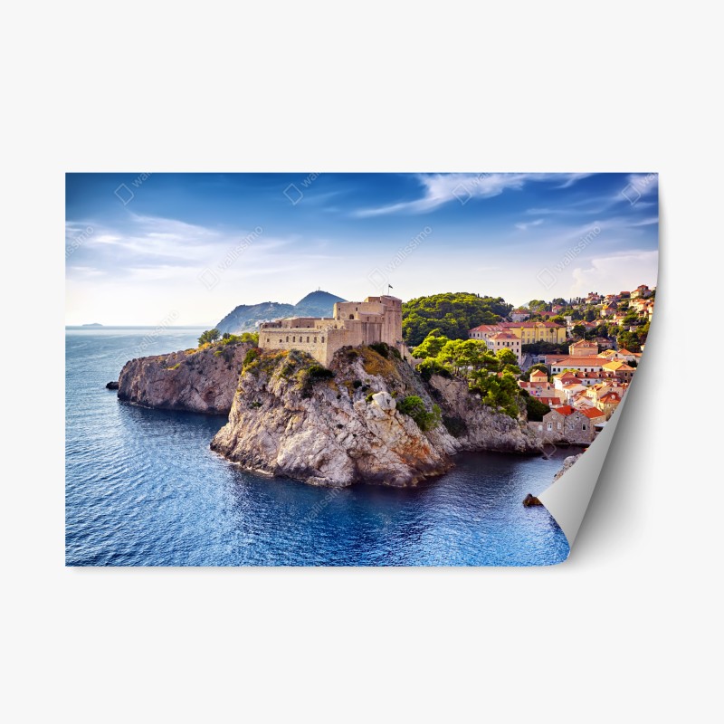 Adesivo riposizionabile tramonto su Dubrovnik: fortezza sulla scogliera