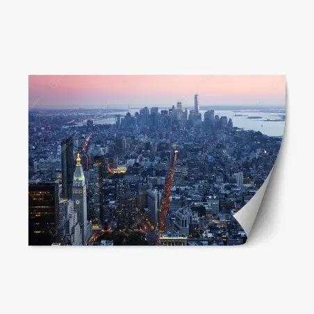 Adesivo riposizionabile tramonto su Manhattan: vista aerea del centro • Wallissimo®