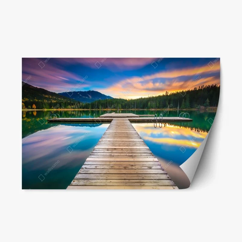 Adesivo riposizionabile molo verso il tramonto sul lago