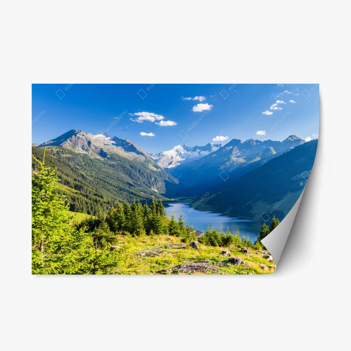 Adesivo riposizionabile panorama alpino sul lago cristallino delle Alpi • Wallissimo®