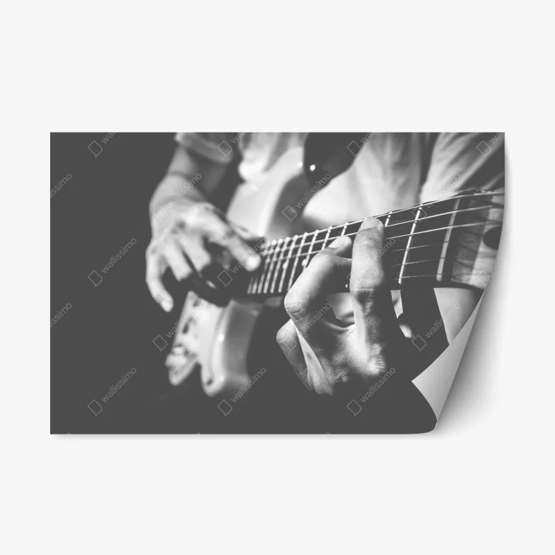 Adesivo riposizionabile dettaglio di chitarra elettrica in bianco e nero