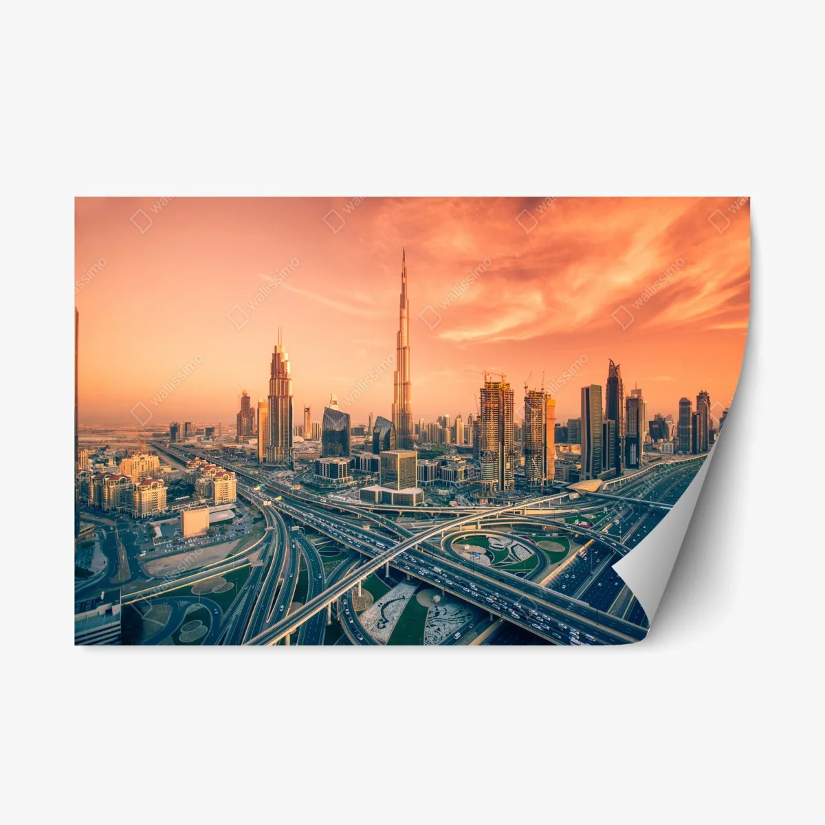 Adesivo riposizionabile panorama urbano di Dubai al tramonto • Wallissimo® Adesivo riposizionabile panorama urbano di Dubai al tramonto • Wallissimo®