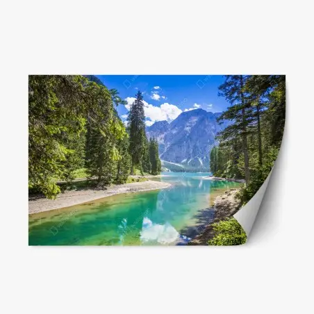 Adesivo riposizionabile panorama del Lago di Braies e Croda del Becco • Wallissimo®
