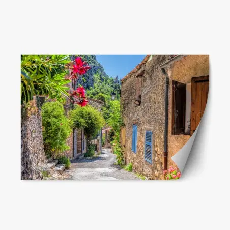 Adesivo riposizionabile vicolo fiorito a Moustiers-Sainte-Marie, Provenza • Wallissimo®