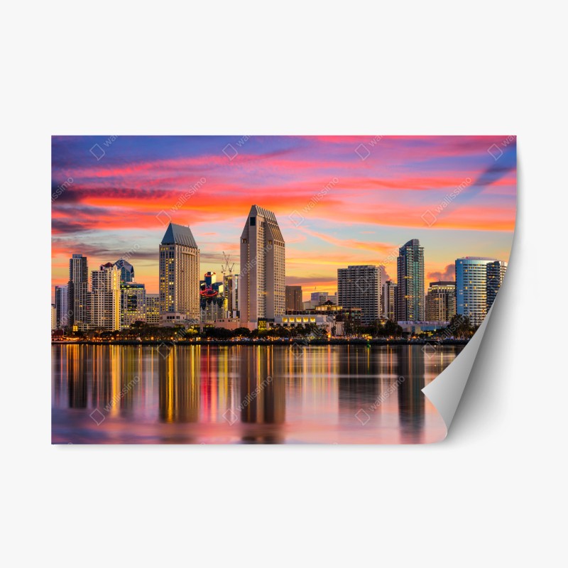Adesivo riposizionabile tramonto dorato sulla baia di San Diego