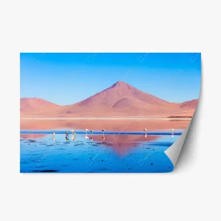 Adesivo riposizionabile tramonto rosa sui fenicotteri della Laguna Colorada • Wallissimo®