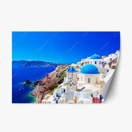 Adesivo riposizionabile sogno mediterraneo a Santorini • Wallissimo®