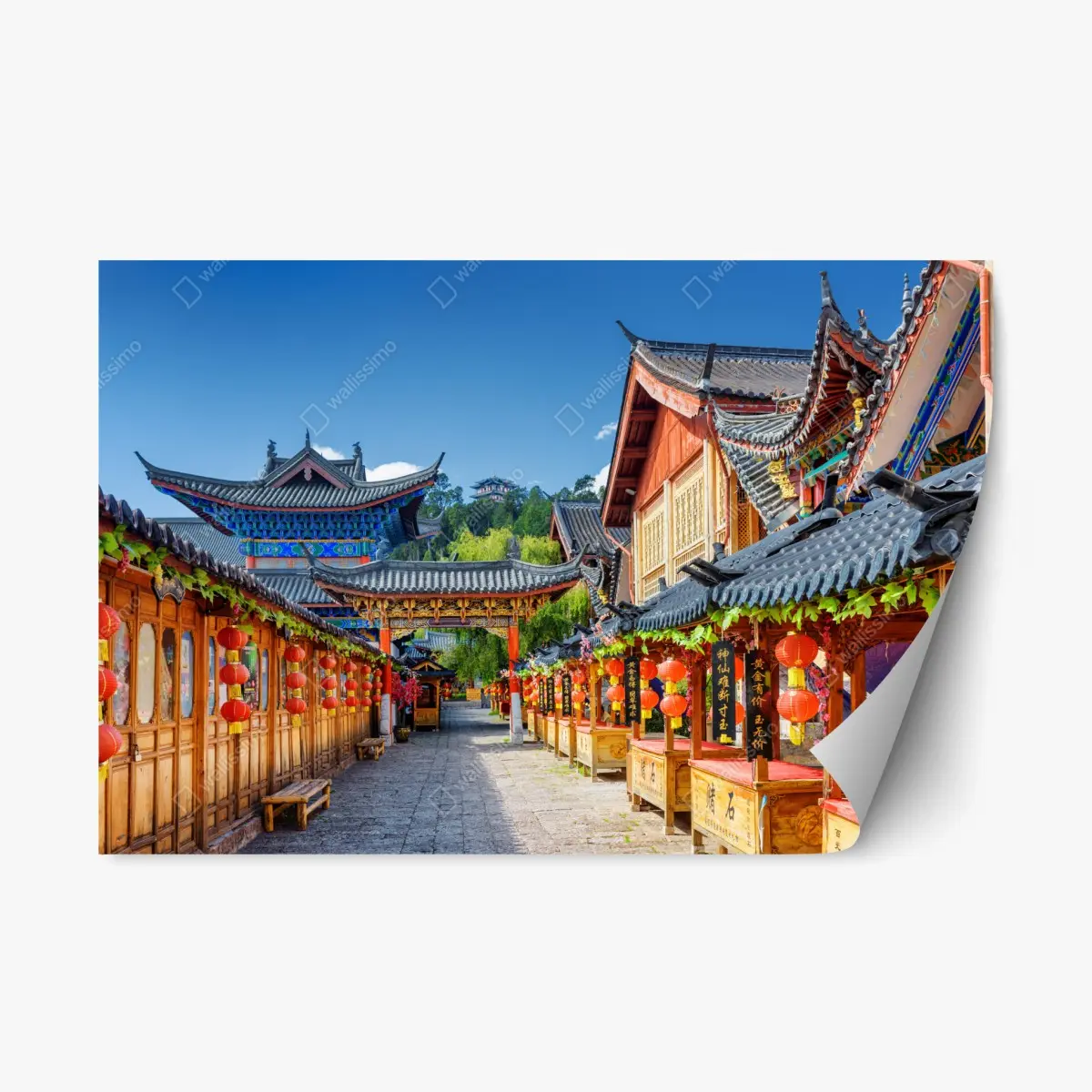 Adesivo riposizionabile lanterne rosse nella città vecchia di Lijiang • Wallissimo®