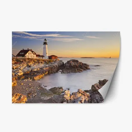 Adesivo riposizionabile faro all'alba a Portland Head, Maine • Wallissimo®