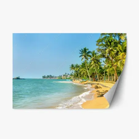 Adesivo riposizionabile spiaggia tropicale con palme e barche • Wallissimo®