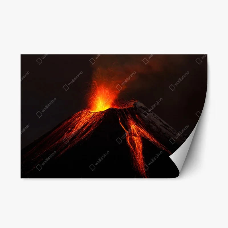 Adesivo riposizionabile vulcano in eruzione: cascata di lava