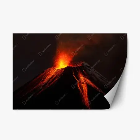 Adesivo riposizionabile vulcano in eruzione: cascata di lava • Wallissimo®