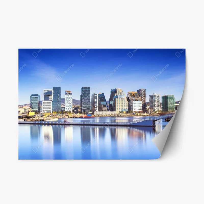 Adesivo riposizionabile panorama urbano sul waterfront moderno