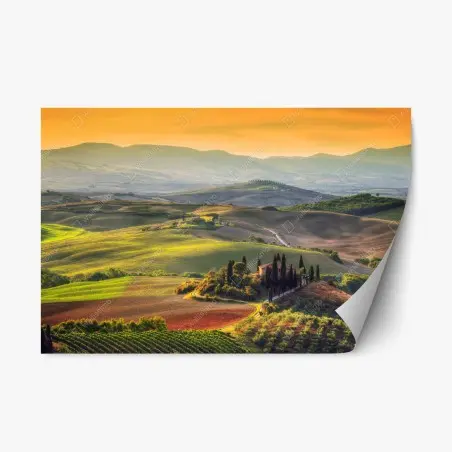 Adesivo riposizionabile colline dorate al tramonto • Wallissimo®