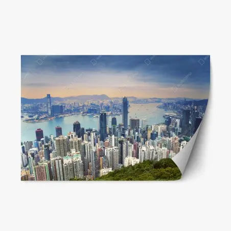 Adesivo riposizionabile vista panoramica di Hong Kong al tramonto • Wallissimo®
