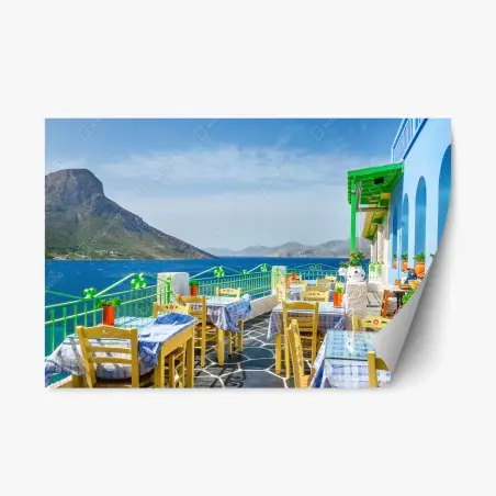 Adesivo riposizionabile terrazza mediterranea con vista mare • Wallissimo®