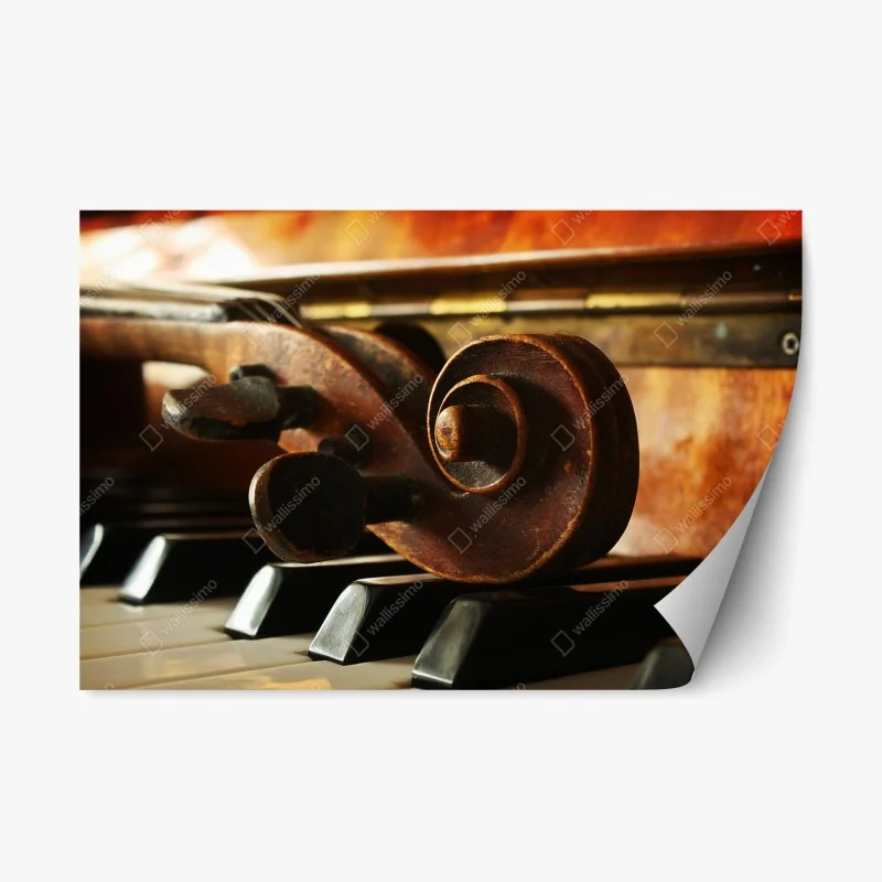 Adesivo riposizionabile contrasto musicale: violino sui tasti del pianoforte