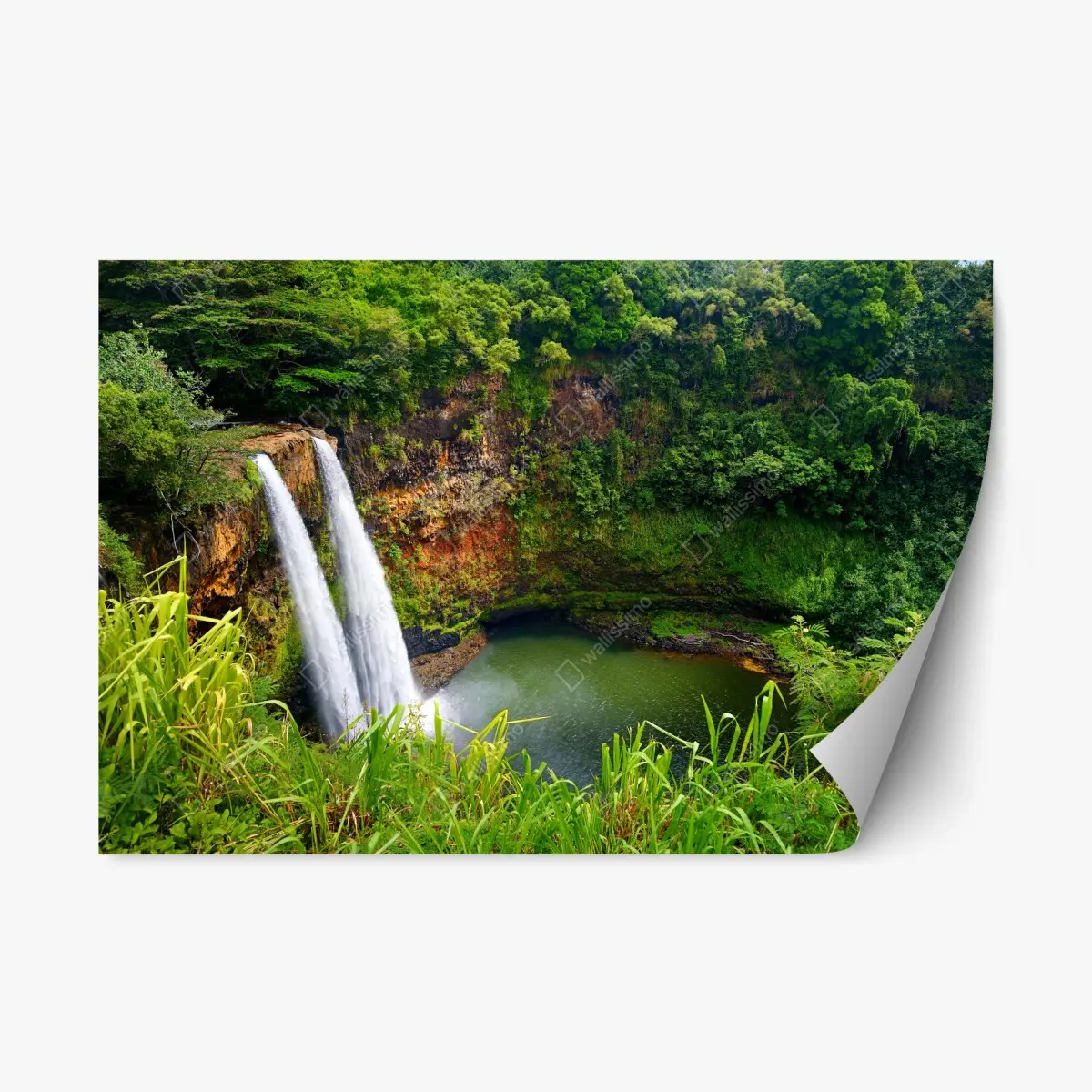 Adesivo riposizionabile cascata gemella nella foresta tropicale • Wallissimo®