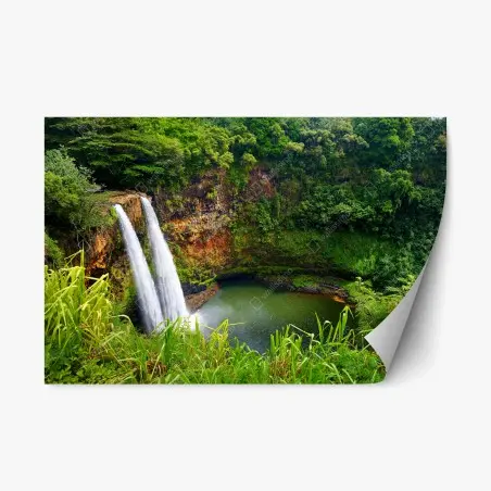 Adesivo riposizionabile cascata gemella nella foresta tropicale • Wallissimo®