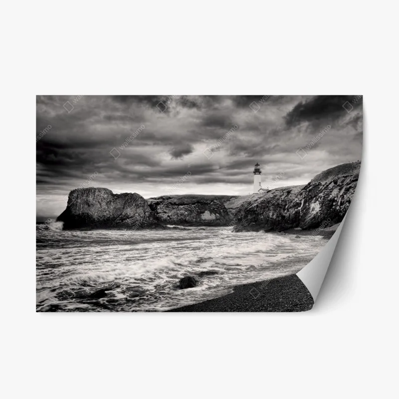 Adesivo riposizionabile faro di Yaquina Bay sulla costa tempestosa