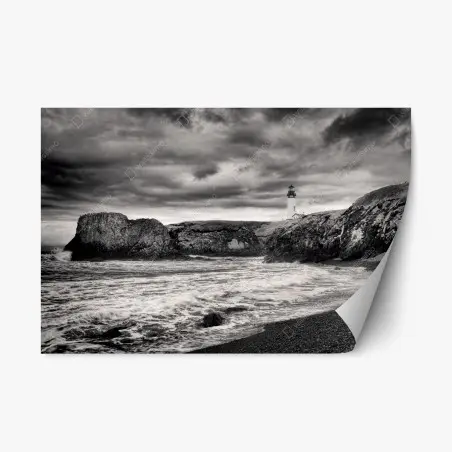 Adesivo riposizionabile faro di Yaquina Bay sulla costa tempestosa • Wallissimo®