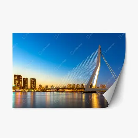 Adesivo riposizionabile tramonto sul ponte Erasmus a Rotterdam • Wallissimo®