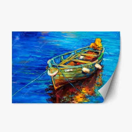 Adesivo riposizionabile barca colorata al tramonto sul mare • Wallissimo®