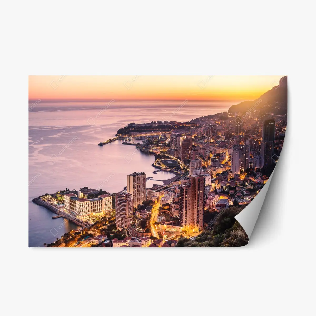 Adesivo riposizionabile tramonto sulla baia urbana illuminata • Wallissimo®