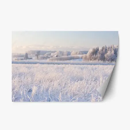 Adesivo riposizionabile alba invernale sulla campagna ghiacciata • Wallissimo®