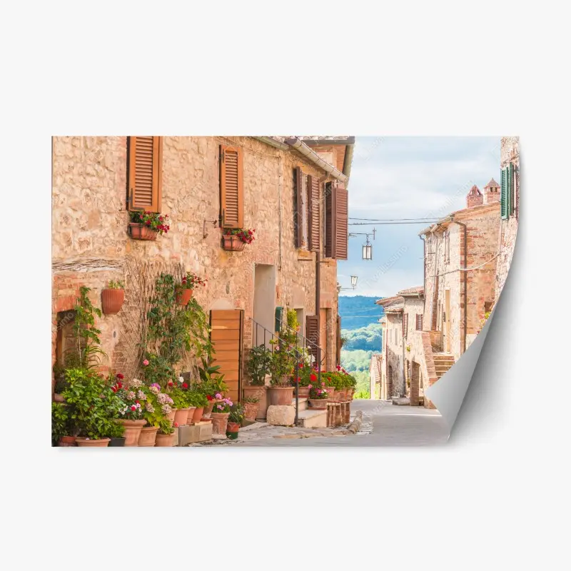 Adesivo riposizionabile borgo medievale fiorito in Toscana