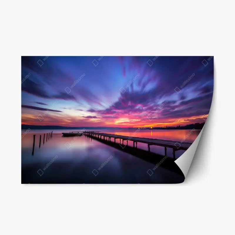 Adesivo riposizionabile molo al tramonto sul lago dai colori vividi