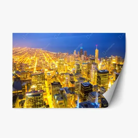 Adesivo riposizionabile vista aerea notturna di Chicago • Wallissimo®