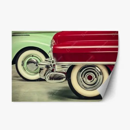 Adesivo riposizionabile dettaglio retrò: ruote e cromature di auto d'epoca • Wallissimo®