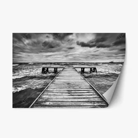 Adesivo riposizionabile molo sul mare tempestoso • Wallissimo®