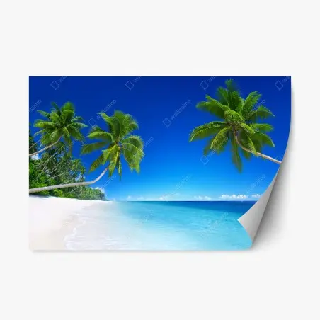 Adesivo riposizionabile paradiso tropicale con palme e mare turchese • Wallissimo®