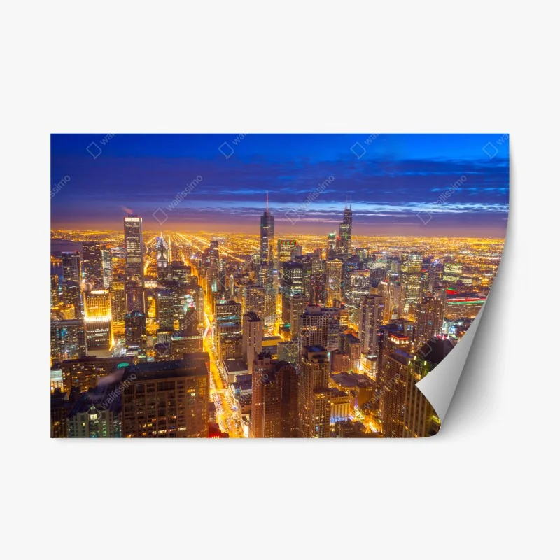 Adesivo riposizionabile skyline notturno di Chicago al crepuscolo