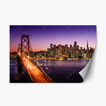 Adesivo riposizionabile tramonto su San Francisco e Bay Bridge • Wallissimo®