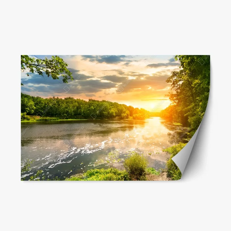 Adesivo riposizionabile tramonto dorato sul fiume