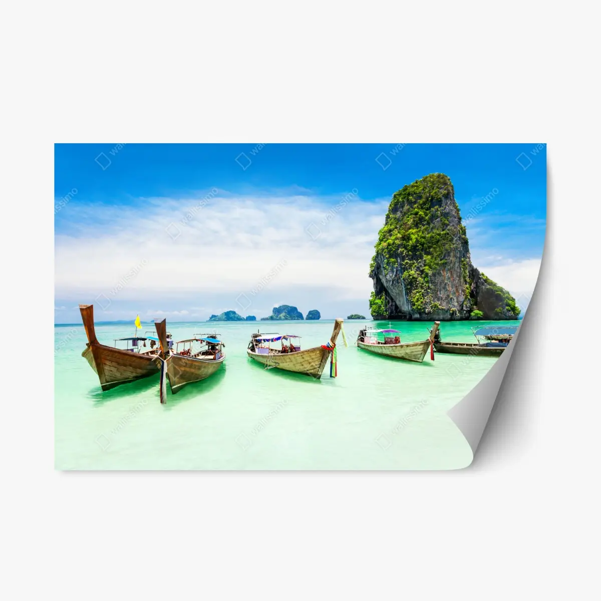 Adesivo riposizionabile barche tradizionali sulla spiaggia tropicale • Wallissimo®