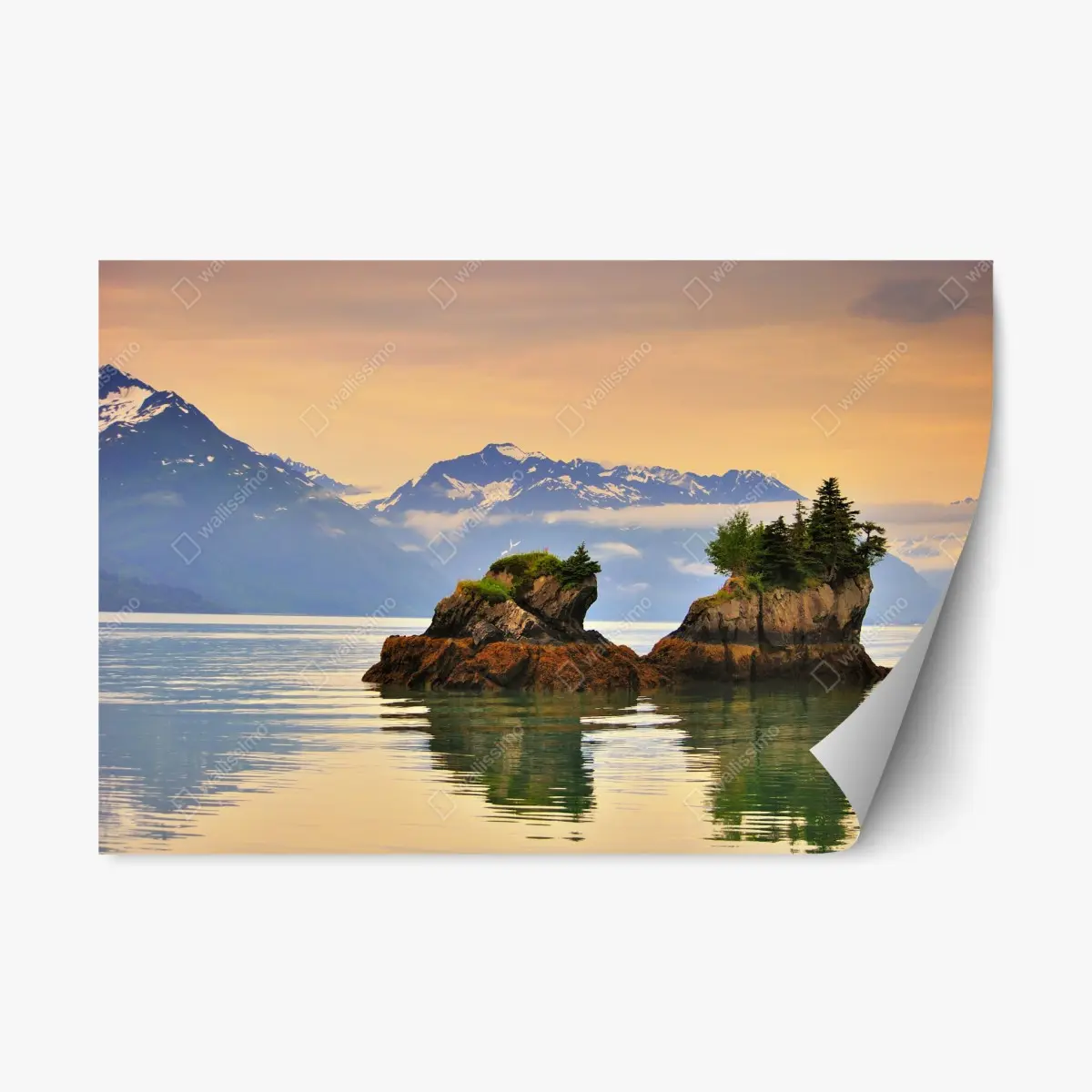 Adesivo riposizionabile riflessi di isolotti al tramonto • Wallissimo®